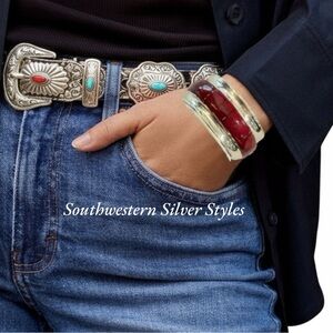 Vintage Southwestern Taxco Sterling Silver Red Jasper Cabochons Cuff Bracelet